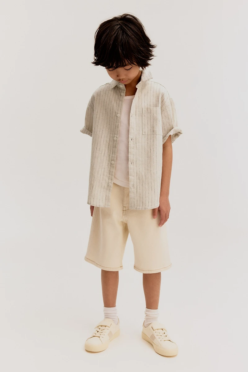 Short-Sleeved Linen-Blend Shirt