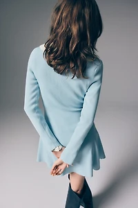 Rib-Knit Dress with Flared Skirt