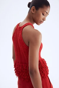 Fringe-Trimmed Knit Top