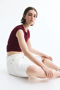Cap-Sleeved Fine-Knit Top