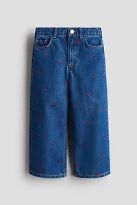 Motif-Detail Wide Leg Jeans