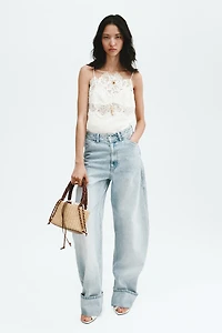 Linen-Blend Lace-Detail Top
