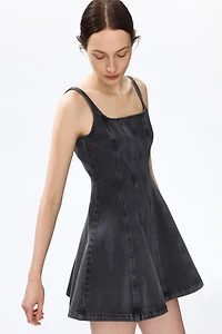 Flared-Skirt Denim Dress