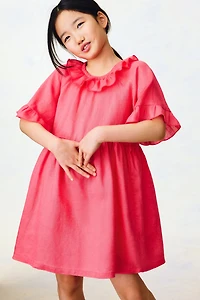 Linen Dress with Ruffle Collar