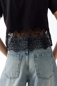 Lace-Trimmed T-Shirt