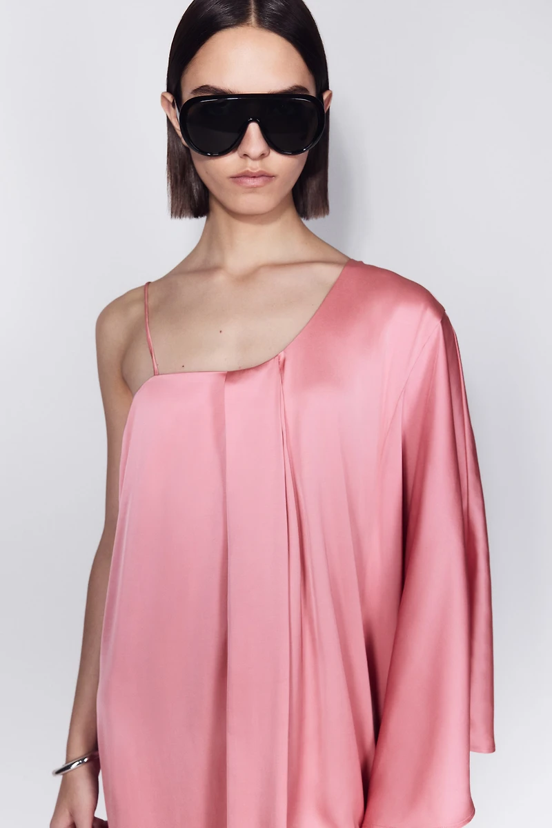 One-Shoulder Satin Kaftan Dress