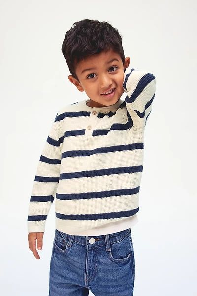 Waffle-knit Henley Sweater