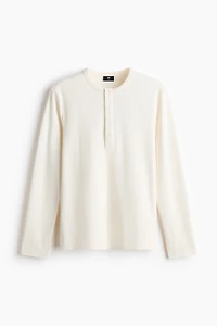 Slim-Fit Ribbed Henley Shirt