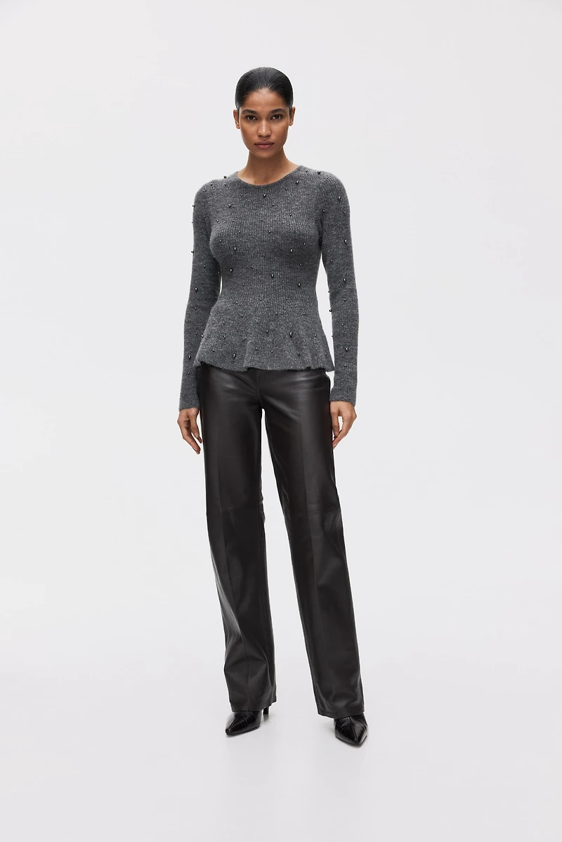 Bead-Embellished Peplum Top