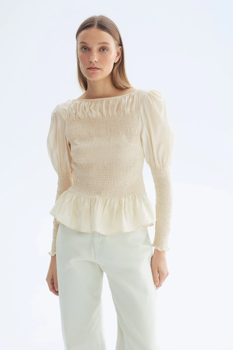 Blouse smockée en viscose mélangée