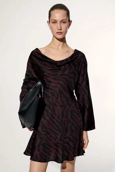 Cowl-Neck Dress with Flared Skirt