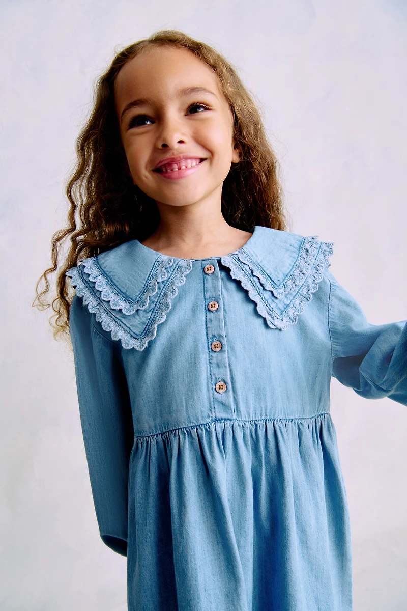 Denim Dress with Sailor Collar
