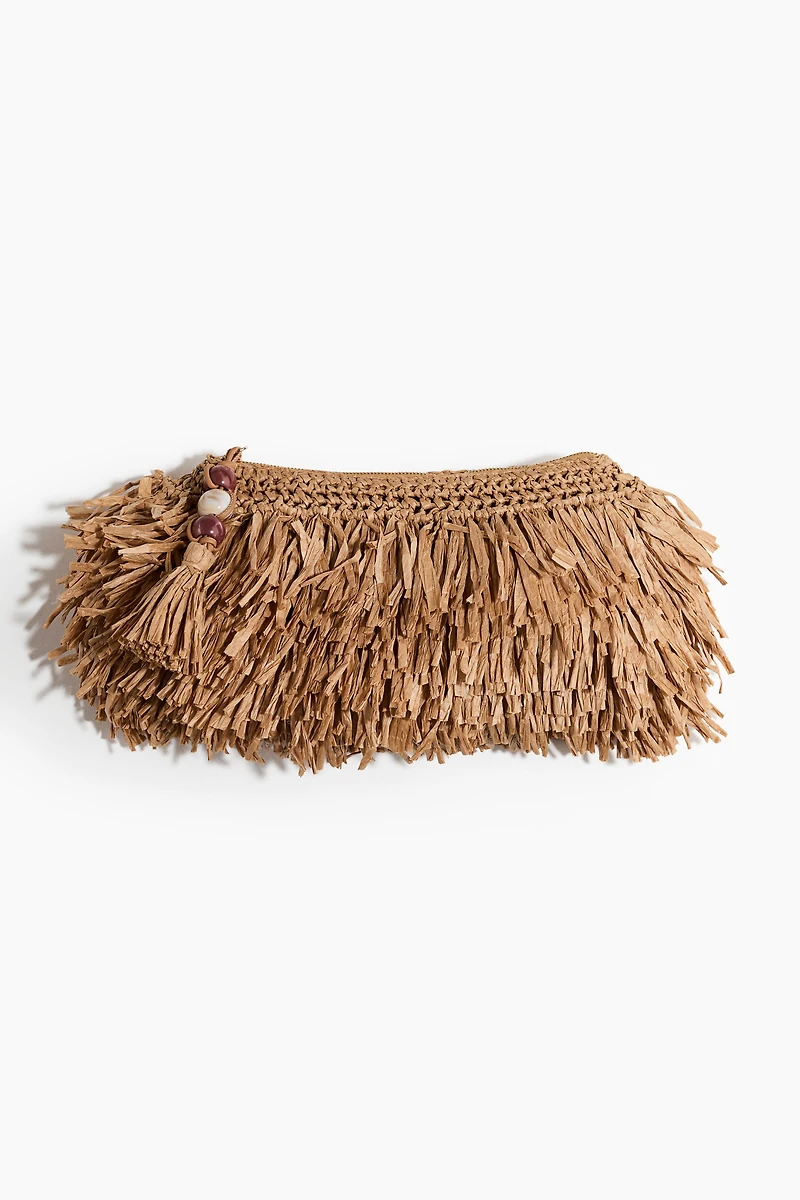Pochette frangée en paille