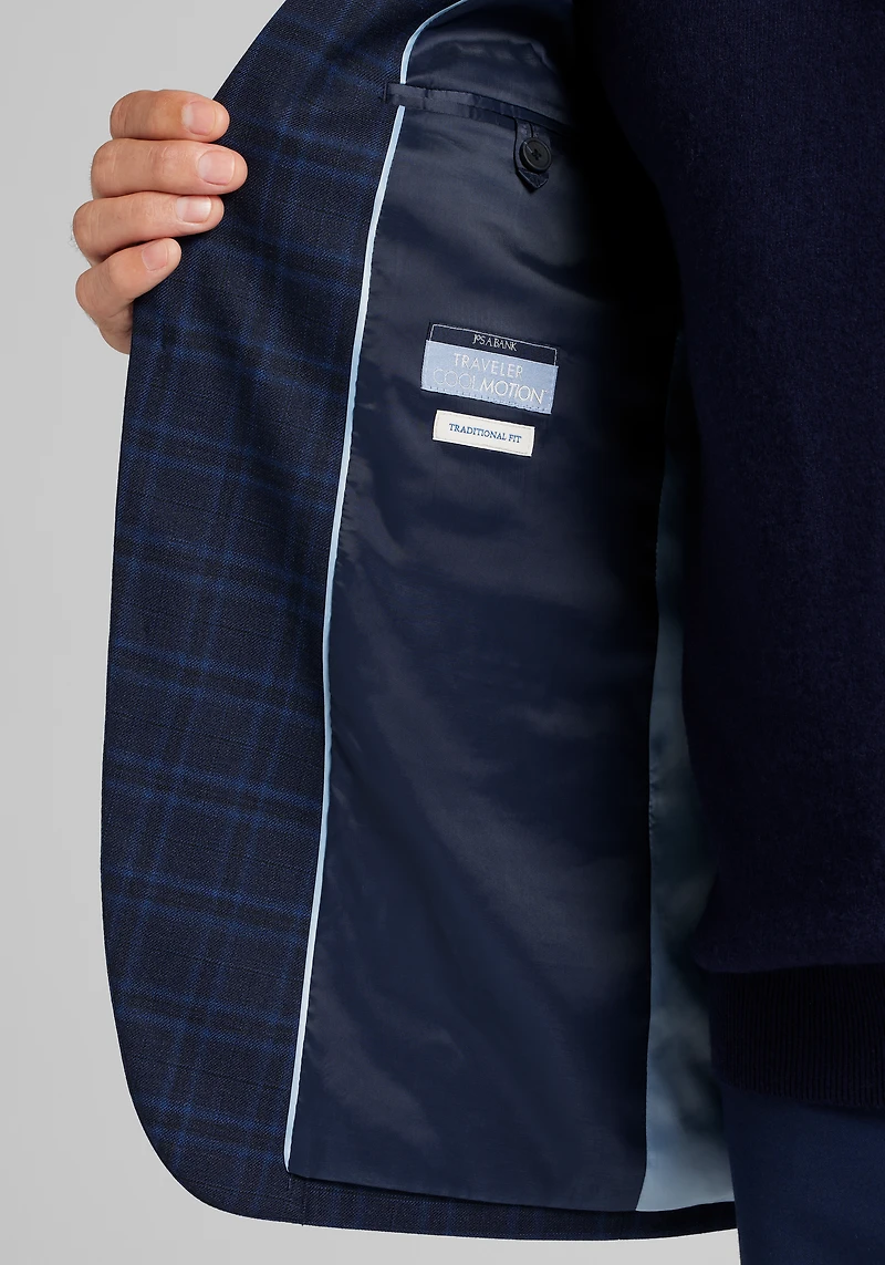 Traveler® Motion Traditional Fit Plaid Sportcoat - Big & Tall CLEARANCE