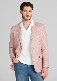 Reserve Collection Tailored Fit Medium Plaid Linen Blend Sportcoat