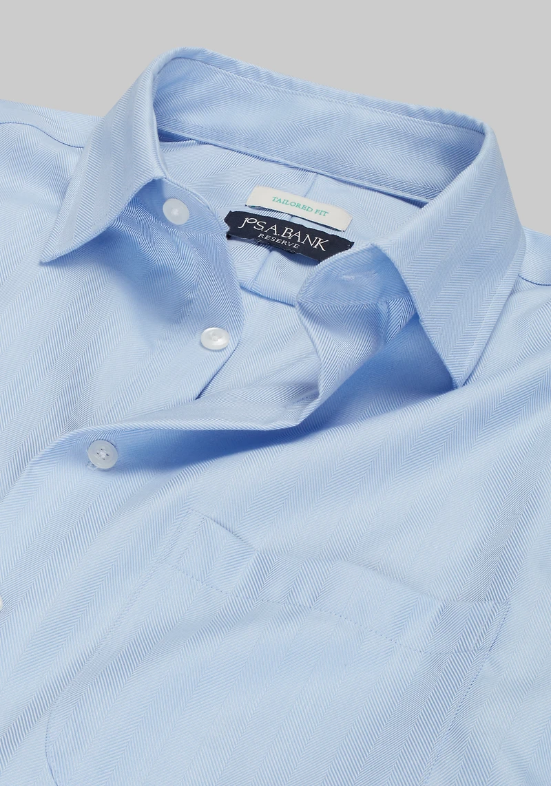 Reserve Collection Tailored Fit Spread Collar Herringbone Dress Shirt