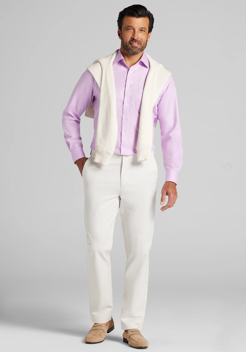 Reserve Collection Tailored Fit Spread Collar Herringbone Dress Shirt - Big & Tall