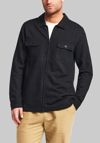 Vintage & Black Traditional Fit Linen-Blend Zip-Up Overshirt