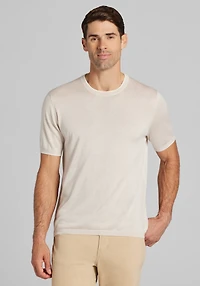 Reserve Collection Silk-Cashmere Tipped Short Sleeve Crew Neck Sweater