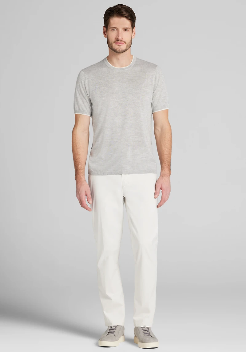 Reserve Collection Silk-Cashmere Short Sleeve Tipped Crew Neck Sweater