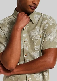 Weatherproof Vintage Traditional Fit Oversize Floral Faux Linen Sportshirt