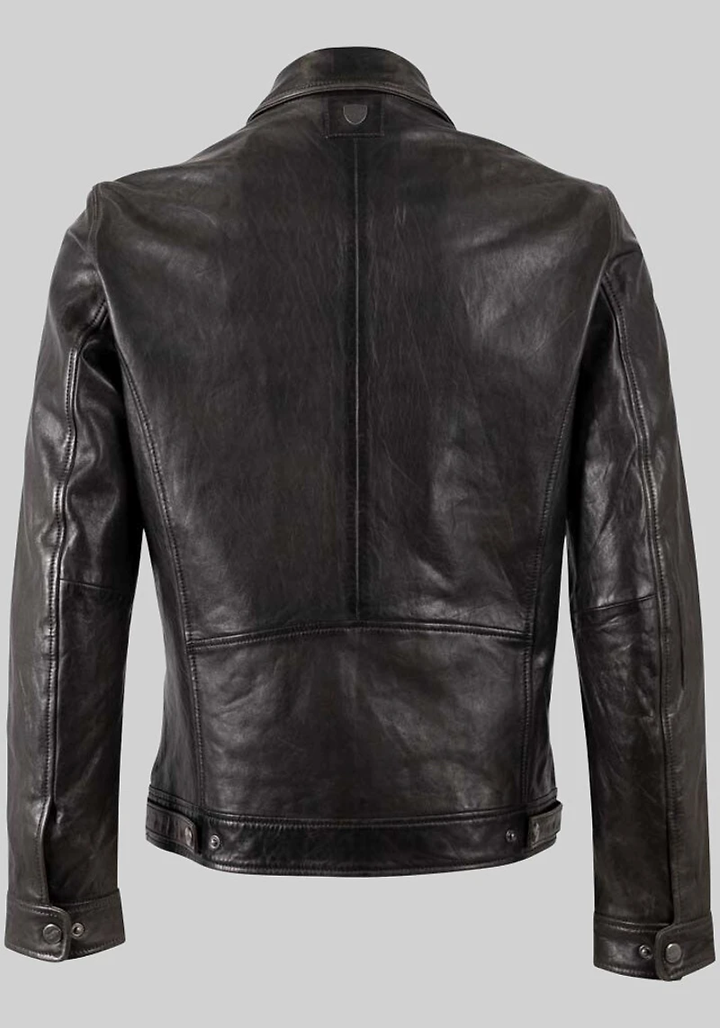 Mauritius Traditional Fit Leather Zip Bomber Jacket