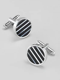 Joseph A. Bank Onyx and Mother of Pearl Stripe Cufflinks