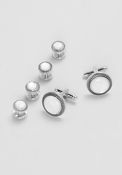 Jos. A. Bank Round Mother-of-Pearl Antique Braided Cufflinks & Stud Set