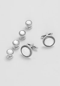 Jos. A. Bank Round Mother-of-Pearl Antique Braided Cufflinks & Stud Set