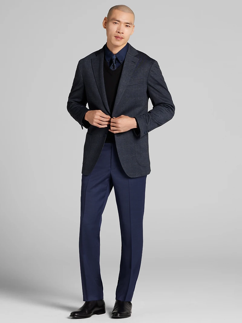 Modern Fit Plaid Knit Sport Coat