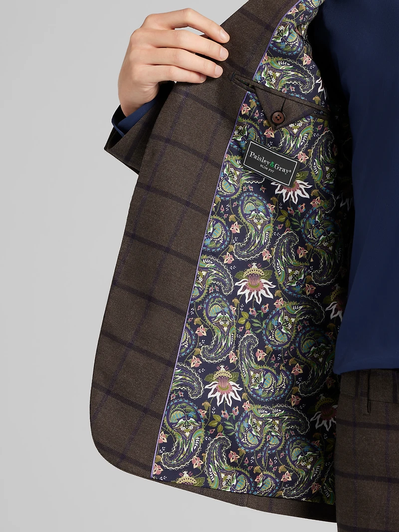 Slim Fit Windowpane Plaid Suit Jacket