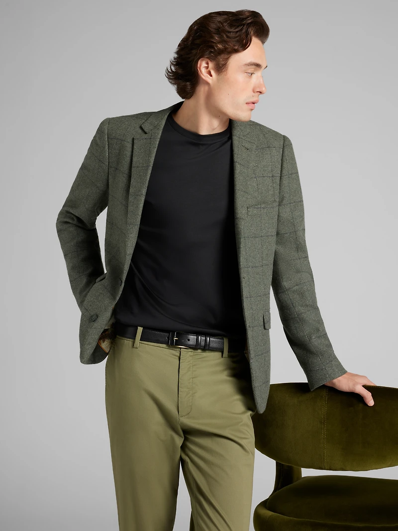 Slim Fit Windowpane Plaid Suit Jacket