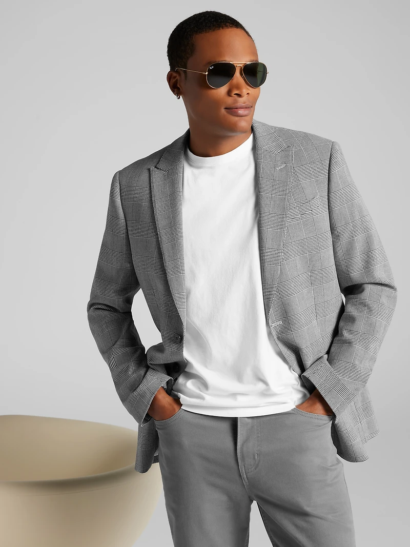 Skinny Fit Plaid Suit Jacket