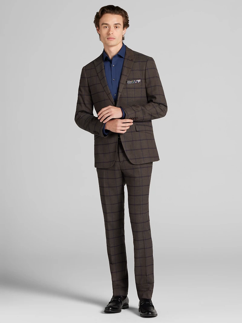 Slim Fit Windowpane Plaid Suit