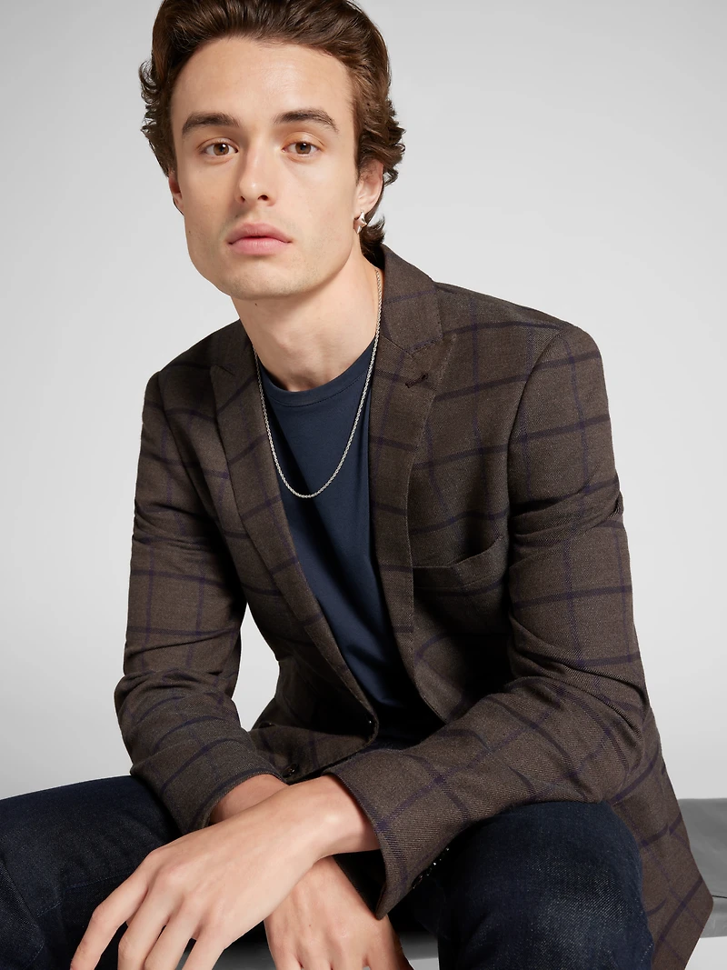 Slim Fit Windowpane Plaid Suit