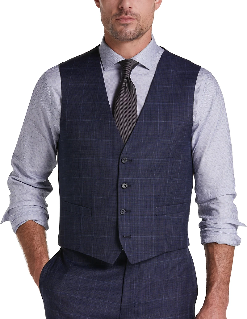 Slim Fit Wool Blend Windowpane 3-Piece Suit