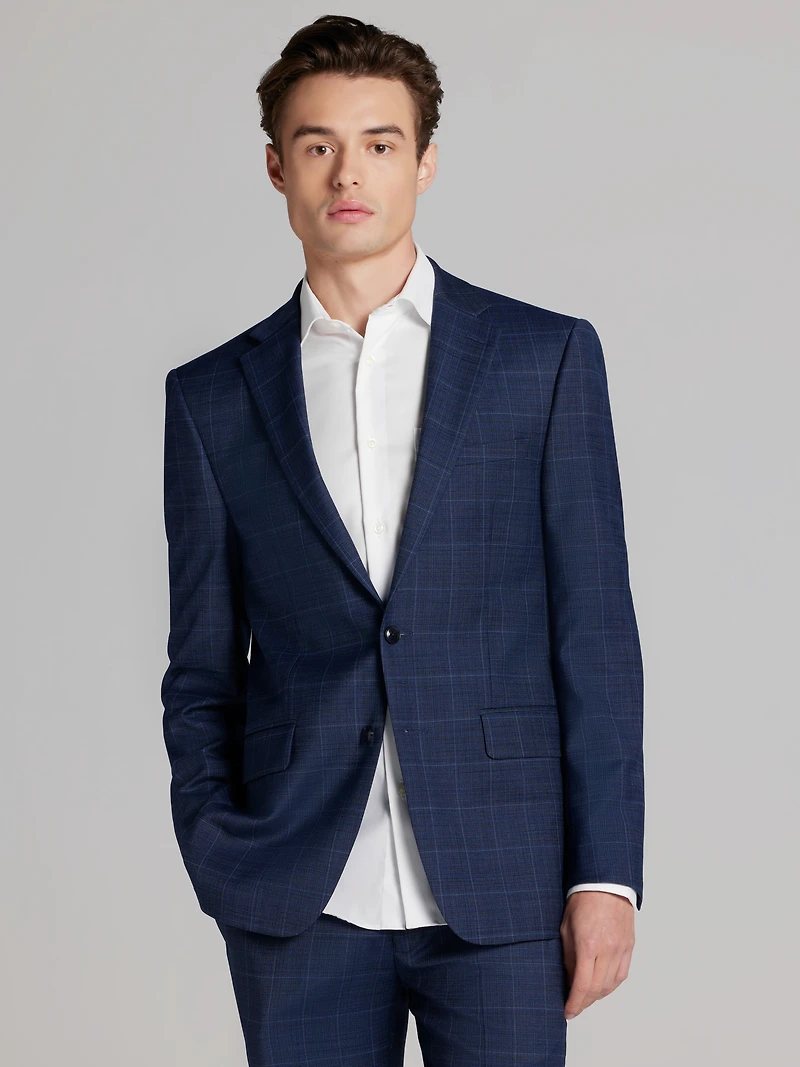 Slim Fit Wool Blend Windowpane 3-Piece Suit