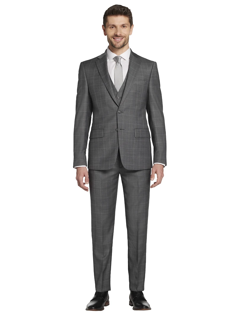 Slim Fit Wool Blend Windowpane 3-Piece Suit
