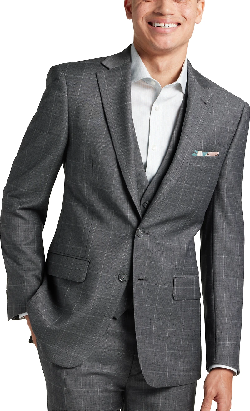 Slim Fit Wool Blend Windowpane 3-Piece Suit