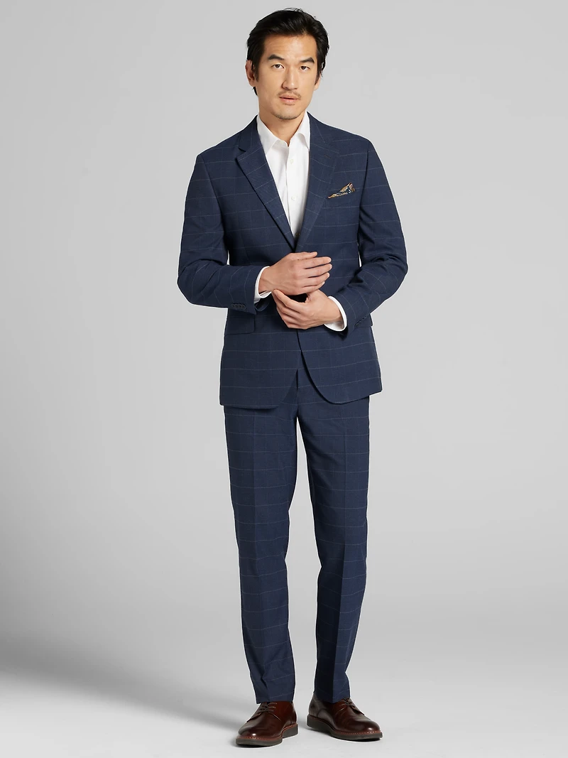Modern Fit Windowpane Plaid Suit