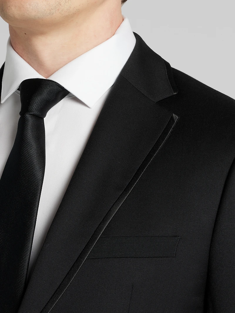Slim Fit Satin Edged Notch Lape Wool Tuxedo Jacket