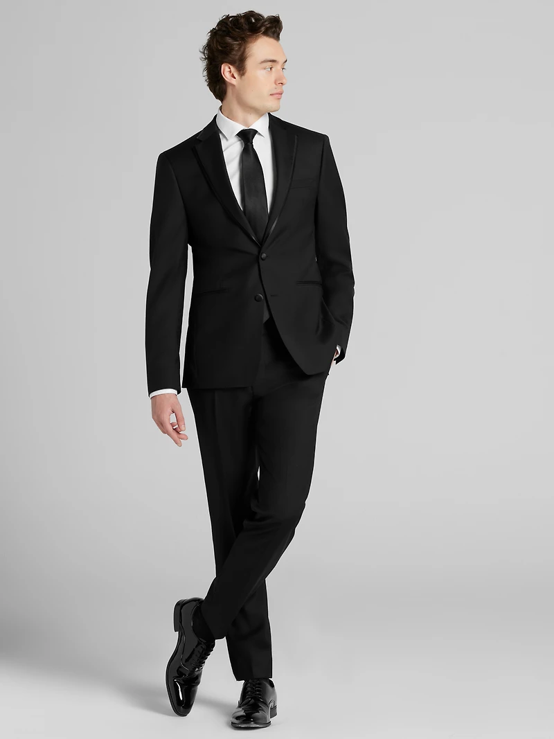 Slim Fit Satin Edged Notch Lape Wool Tuxedo Jacket