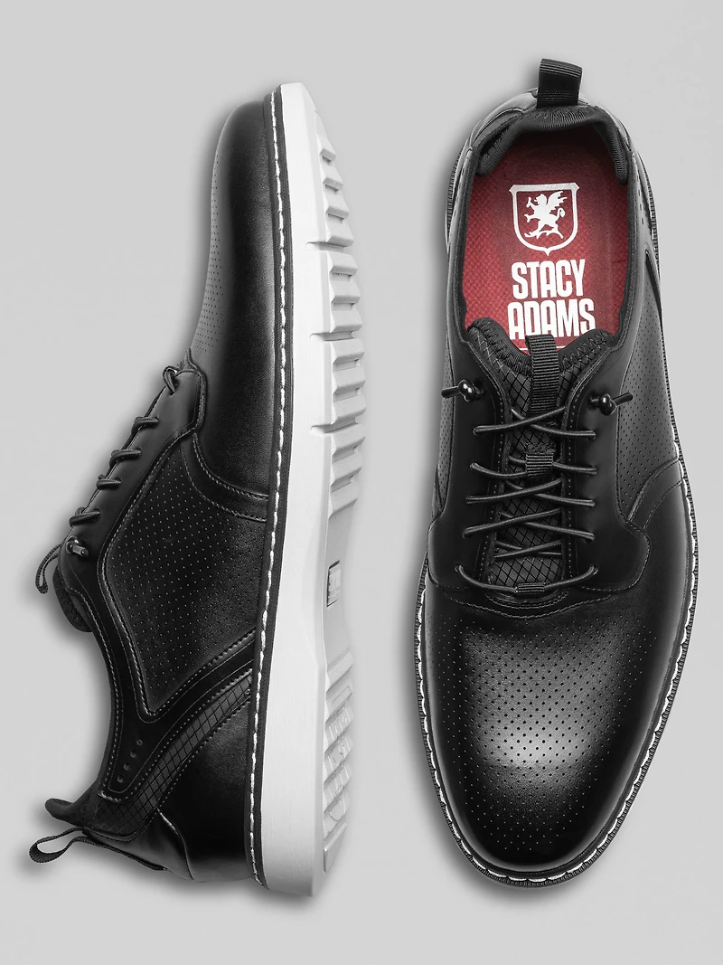 Sync Leather Plain Toe Elastic Lace-Up Shoes