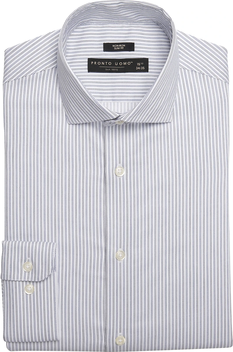 Slim Fit Stripe Spread Collar Dress Shirt