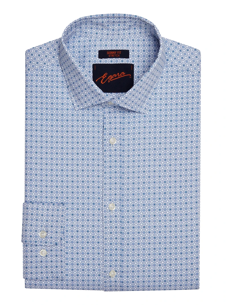 Skinny Fit Spread Collar Medallion Dress Shirt