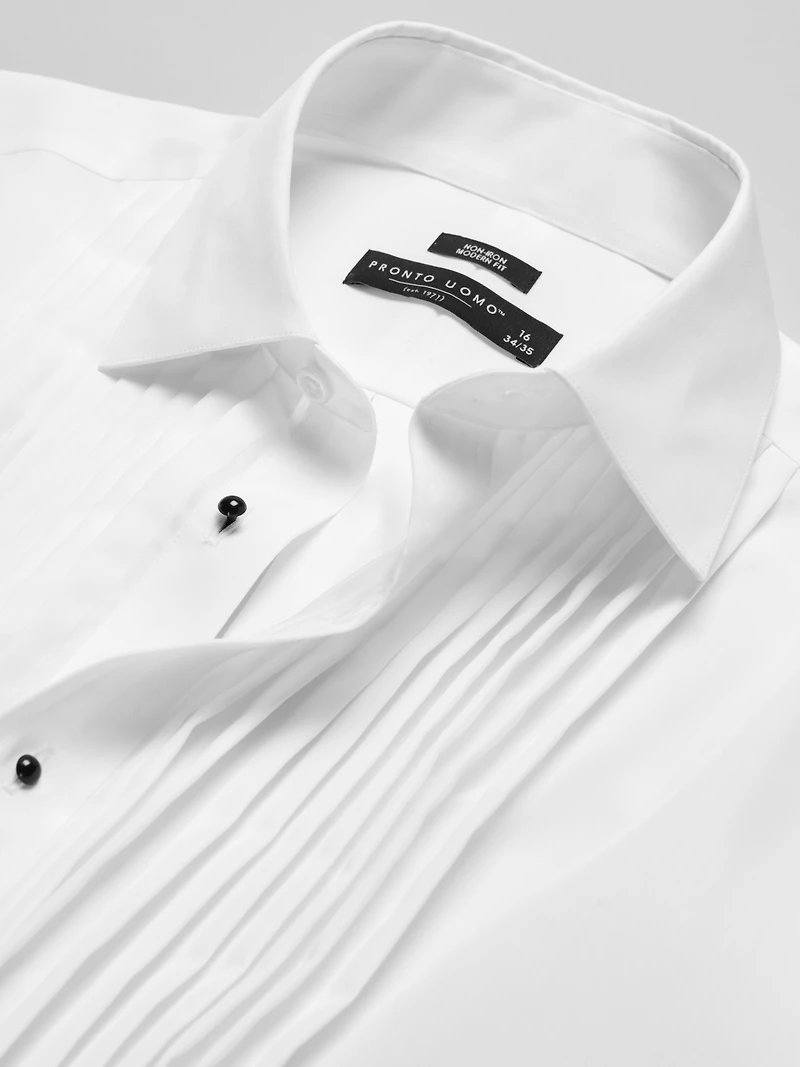 Modern Fit Pleated Front Formal Dress Shirt