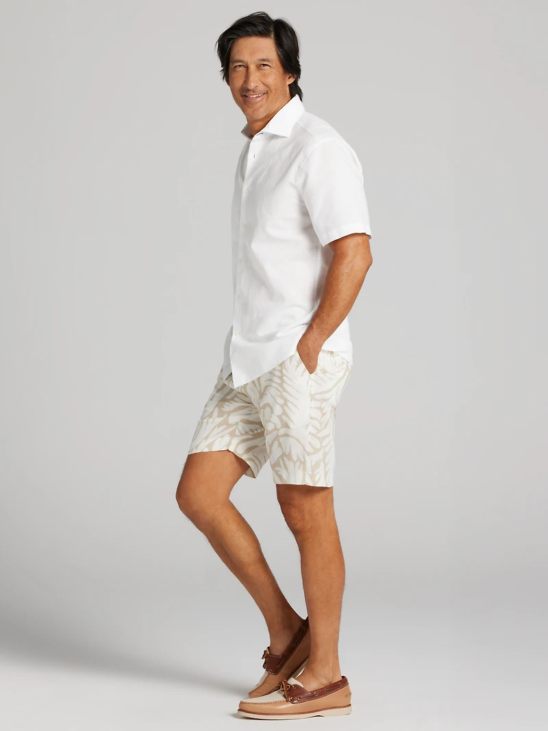 Modern Fit Linen Blend Spread Collar Button Up Shirt