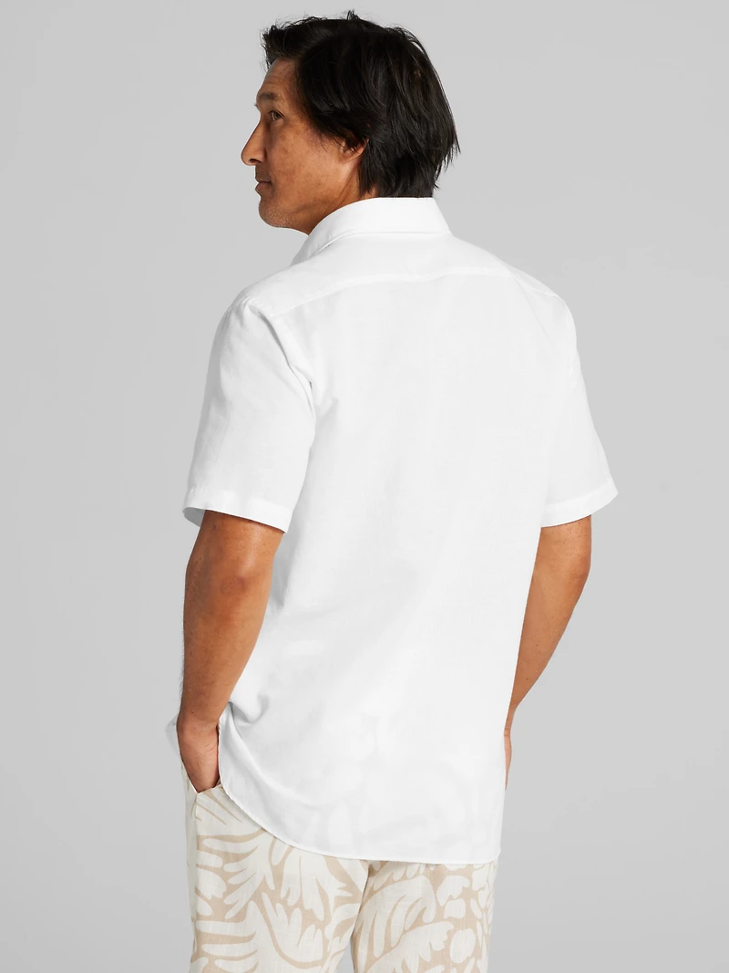 Modern Fit Linen Blend Spread Collar Button Up Shirt