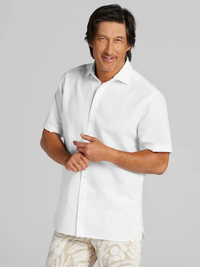 Modern Fit Linen Blend Spread Collar Button Up Shirt