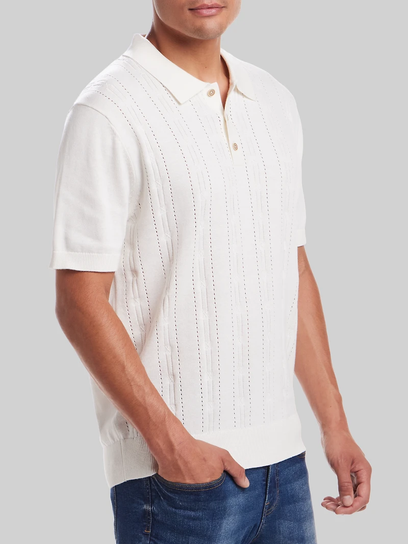Classic Fit Pointelle Polo Sweater